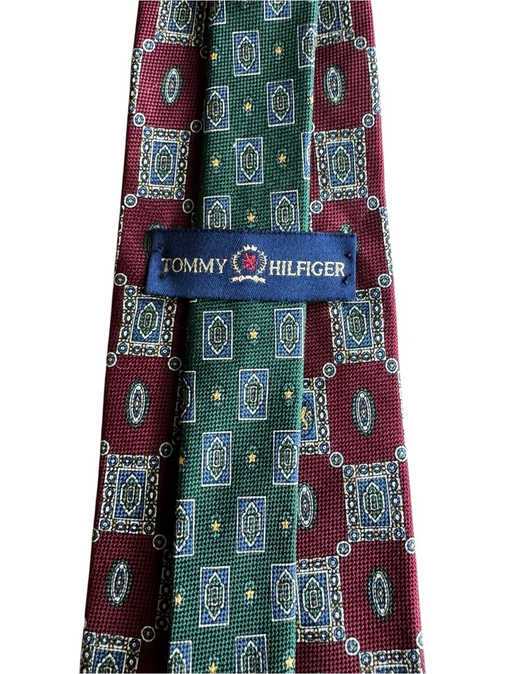 Vintage Tommy Hilfiger Burgundy Geometric Pattern Tie, 100% Silk